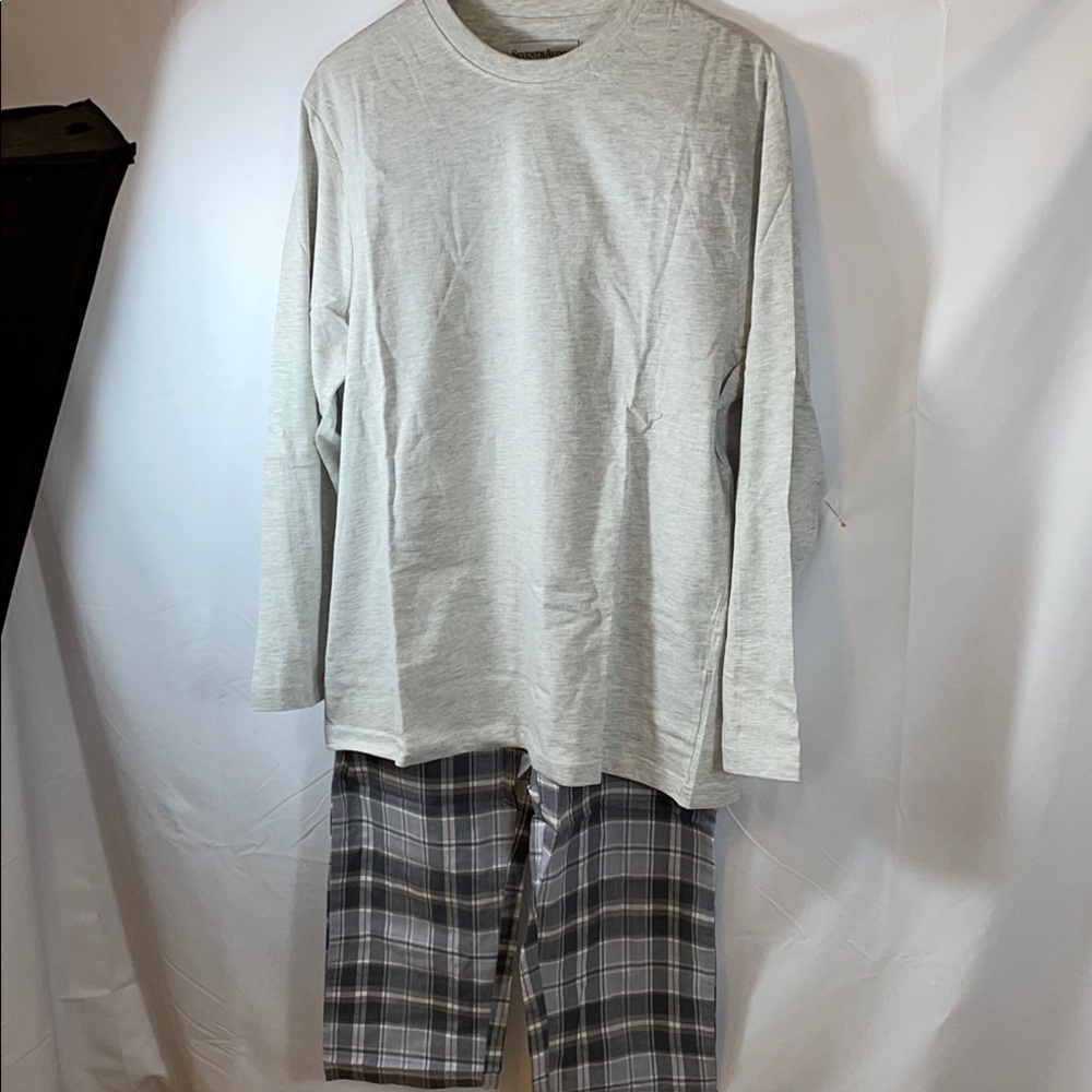 Gray Long Sleeve Shirt and Plaid Shorts Set